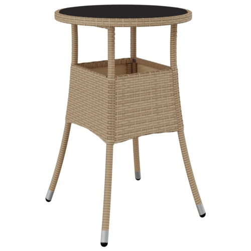 vidaXL Garden Table Ø60x75 cm Tempered Glass and Poly Rattan Beige