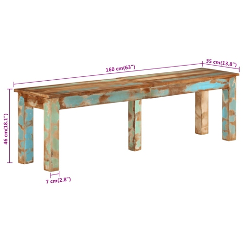 Banc vidaXL en bois recyclé massif de 160x35x46&nbsp;cm