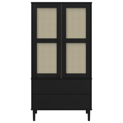 vidaXL Wardrobe SENJA Rattan Look Black 90x55x175 cm Solid Wood Pine