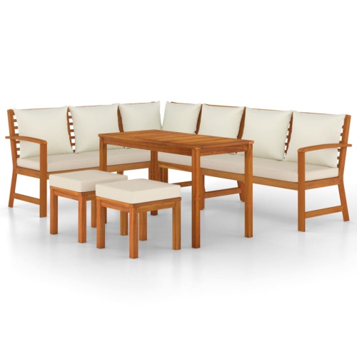 VIDAXL  7 Piece Garden Dining Set With Cushions Solid Wood Acacia