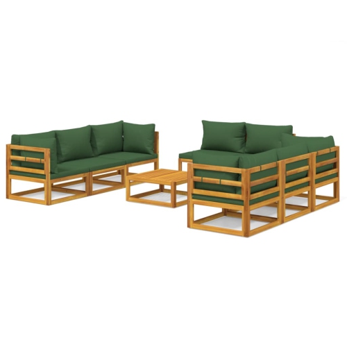 VIDAXL  9 Piece Garden Lounge Set With Green Cushions Solid Wood