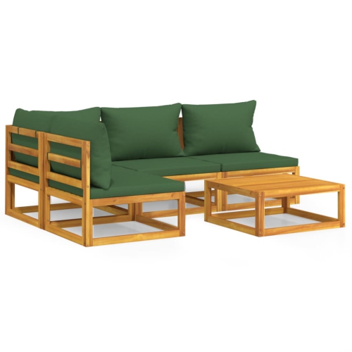 vidaXL 5 Piece Garden Lounge Set with Green Cushions Solid Wood