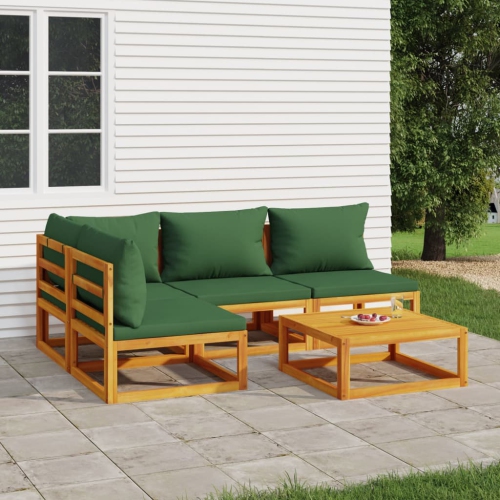 vidaXL 5 Piece Garden Lounge Set with Green Cushions Solid Wood