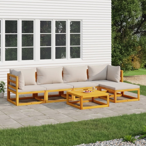 vidaXL 6 Piece Garden Lounge Set with Light Grey Cushions Solid Wood