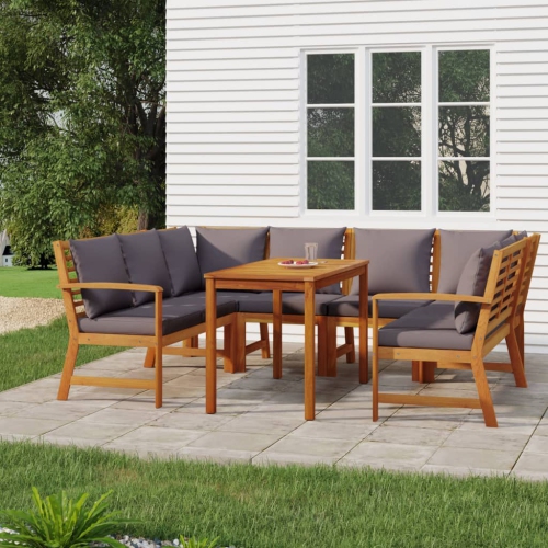vidaXL 7 Piece Garden Dining Set with Cushions Solid Wood Acacia
