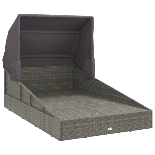vidaXL Sunbed with Foldable Roof Grey 200x114x128 cm Poly Rattan