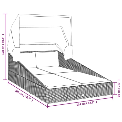 vidaXL Sunbed with Foldable Roof Grey 200x114x128 cm Poly Rattan
