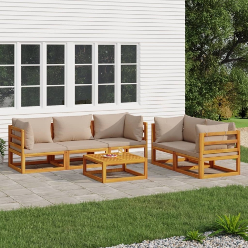 vidaXL 6 Piece Garden Lounge Set with Taupe Cushions Solid Wood
