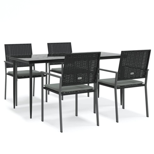 VIDAXL  5 Piece Garden Dining Set With Cushions Poly Rattan And Steel