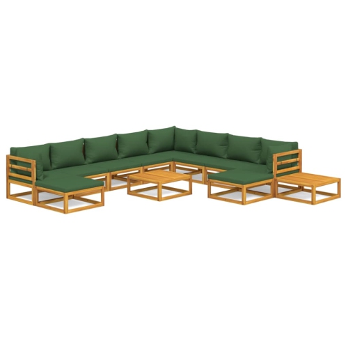 VIDAXL  12 Piece Garden Lounge Set With Green Cushions Solid Wood