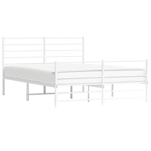 vidaXL White Full Metal Bed Frame with Headboard & Slats, No Mattress, Easy Assembly