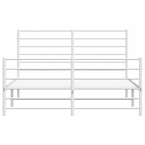 vidaXL White Full Metal Bed Frame with Headboard & Slats, No Mattress, Easy Assembly