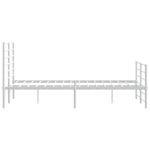vidaXL White Full Metal Bed Frame with Headboard & Slats, No Mattress, Easy Assembly