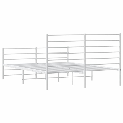 vidaXL White Full Metal Bed Frame with Headboard & Slats, No Mattress, Easy Assembly