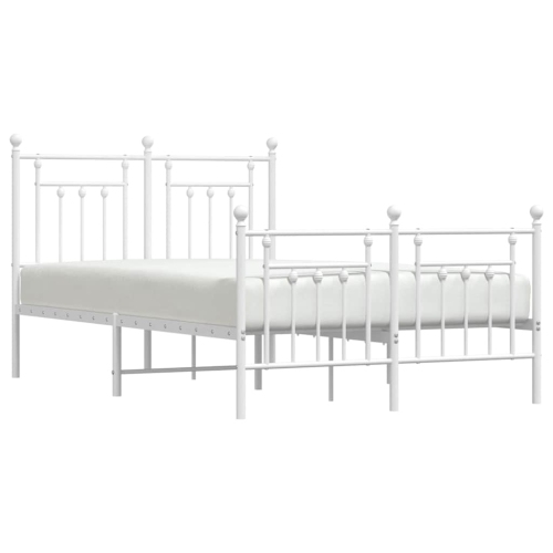 VidaXL – Cadre de lit double en métal blanc 12&nbsp;po avec tête et pied de lit, sans matelas