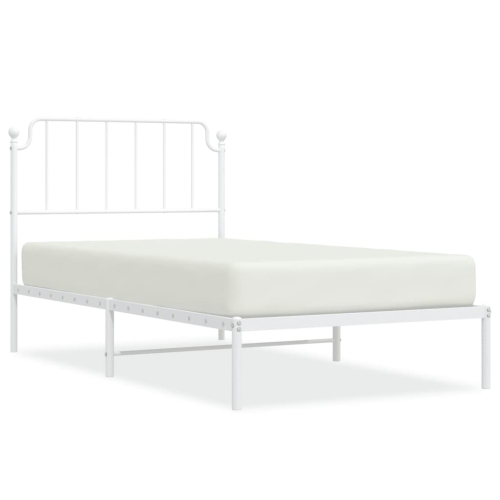 VIDAXL  Metal Bed Frame With Headboard White 100X200 Cm