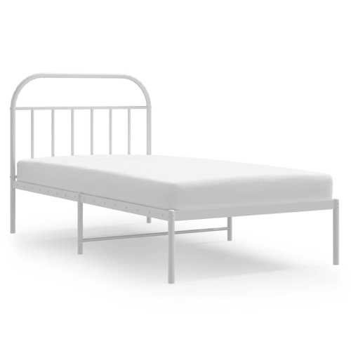 vidaXL 12" White Twin XL Metal Bed Frame with Headboard No Mattress