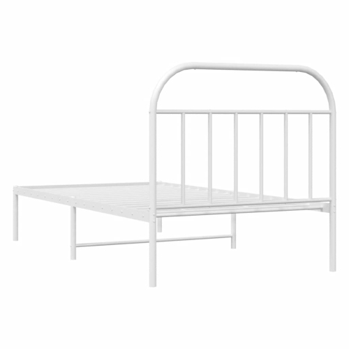 vidaXL 12" White Twin XL Metal Bed Frame with Headboard No Mattress