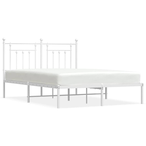 VIDAXL  12" Queen Metal Bed Frame With Headboard No Mattress In White