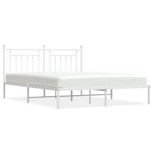 VIDAXL  12" California King Metal Bed Frame With Headboard No Mattress In White