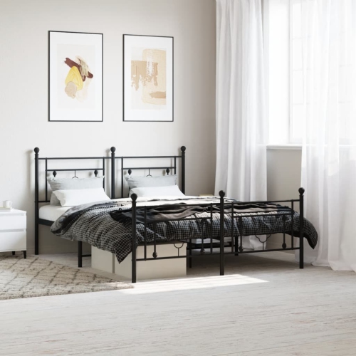 VIDAXL  Metal Bed Frame With Headboard And Footboard Black 150X200 Cm King Size