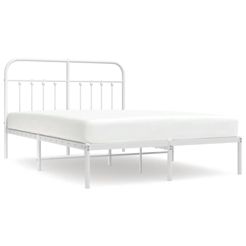 VIDAXL  Queen Metal Bed Frame With Headboard & Slats, No Mattress, Easy Assembly In White