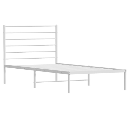 vidaXL White Twin XL Metal Bed Frame with Headboard & Slats, No Mattress, Easy Assembly