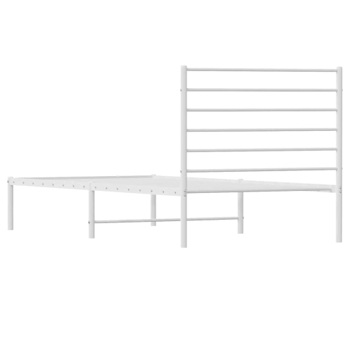 vidaXL White Twin XL Metal Bed Frame with Headboard & Slats, No Mattress, Easy Assembly