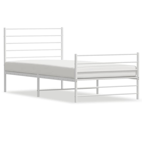 vidaXL White Twin Metal Bed Frame with Headboard & Slats, No Mattress, Easy Assembly