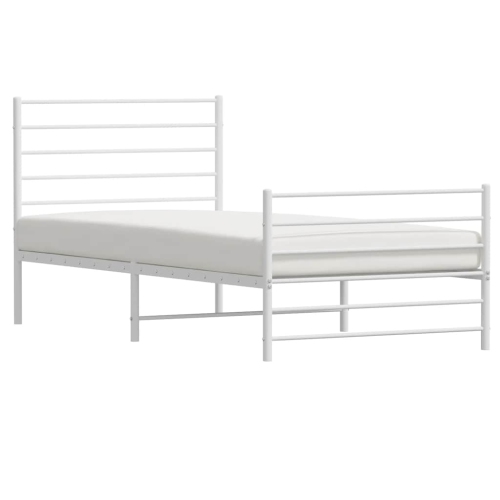 vidaXL White Twin Metal Bed Frame with Headboard & Slats, No Mattress, Easy Assembly