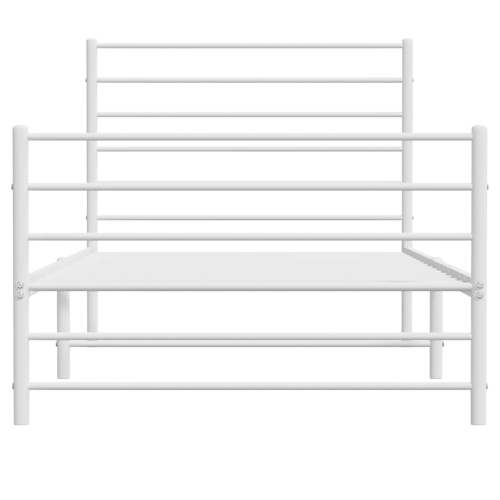 vidaXL White Twin Metal Bed Frame with Headboard & Slats, No Mattress, Easy Assembly