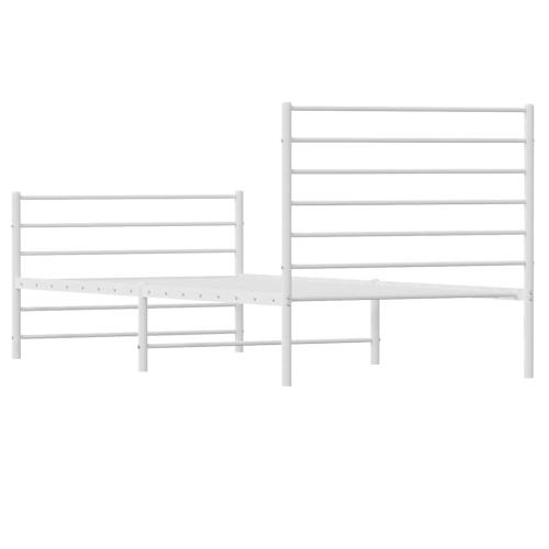 vidaXL White Twin Metal Bed Frame with Headboard & Slats, No Mattress, Easy Assembly