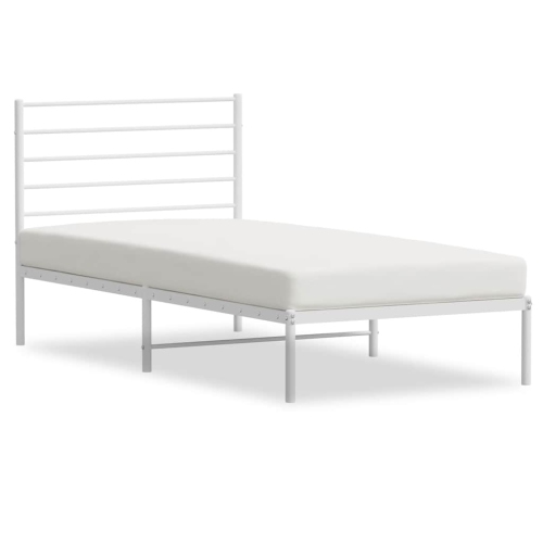 VIDAXL  Twin Metal Bed Frame With Headboard & Slats, No Mattress, Easy Assembly In White