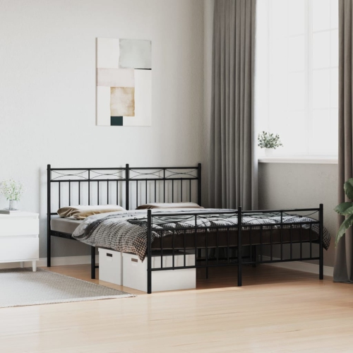 VIDAXL  Metal Bed Frame With Headboard And Footboard Black 150X200 Cm King Size