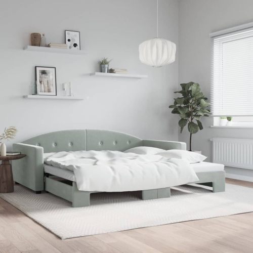vidaXL Daybed with Trundle without Mattress Light Grey 100x190 cm