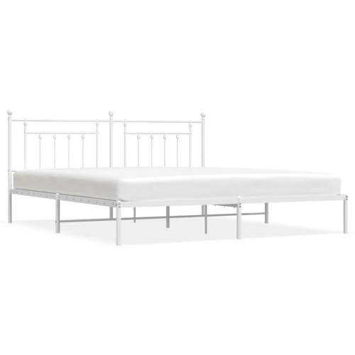 vidaXL 12" White King Size Metal Bed Frame with Headboard No Mattress