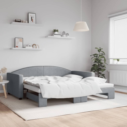 vidaXL Daybed with Trundle without Mattress Light Grey 100x190 cm