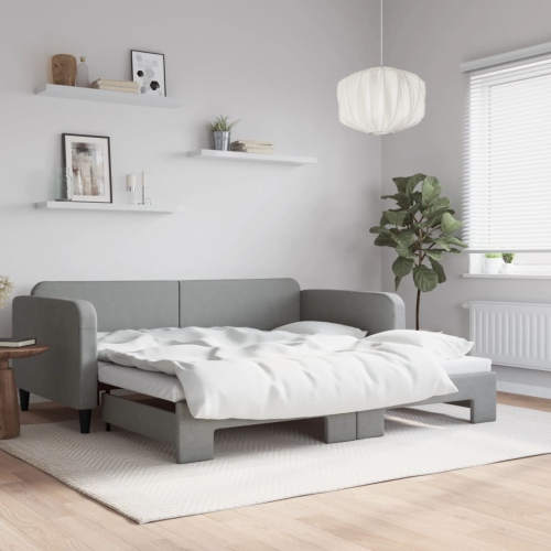 vidaXL Daybed with Trundle without Mattress Light Grey 100x190 cm