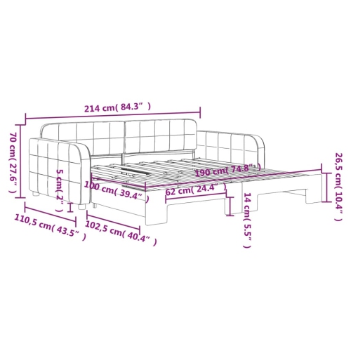 vidaXL Daybed with Trundle without Mattress Light Grey 100x190 cm