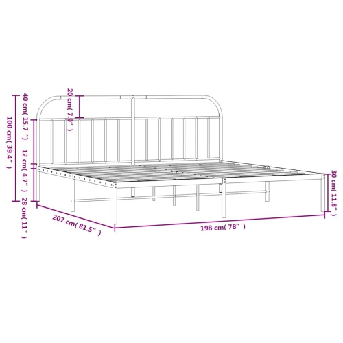 vidaXL 12" Black King Size Metal Bed Frame with Headboard No Mattress