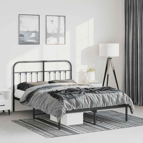 vidaXL Black Queen Metal Bed Frame with Headboard & Slats, No Mattress, Easy Assembly