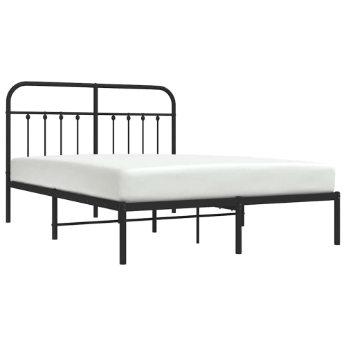 vidaXL Black Queen Metal Bed Frame with Headboard & Slats, No Mattress, Easy Assembly