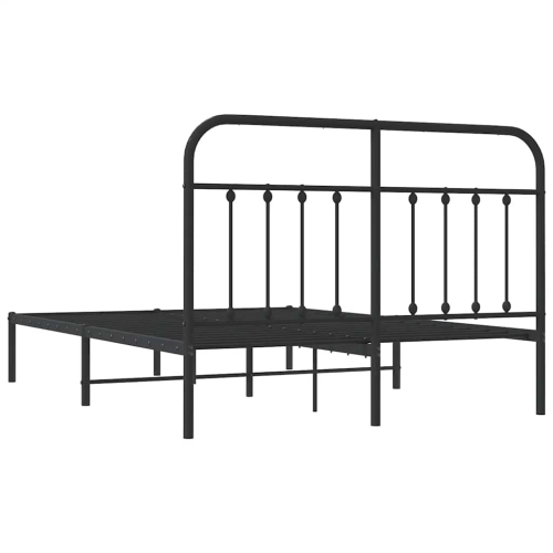 vidaXL Black Queen Metal Bed Frame with Headboard & Slats, No Mattress, Easy Assembly