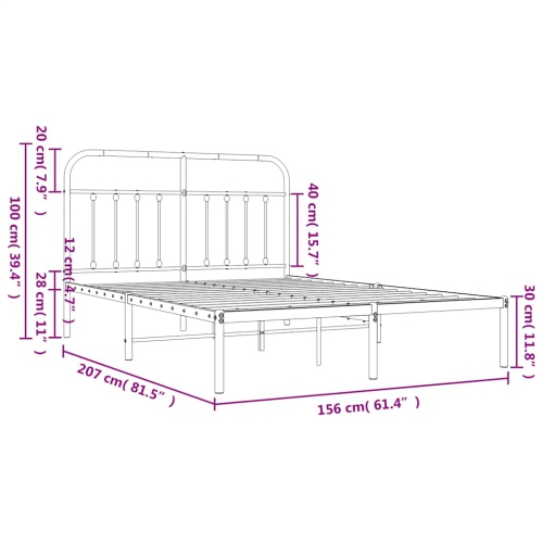 vidaXL Black Queen Metal Bed Frame with Headboard & Slats, No Mattress, Easy Assembly