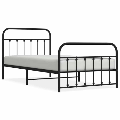 VIDAXL  Twin Xl Metal Bed Frame With Headboard & Slats, No Mattress, Easy Assembly In Black