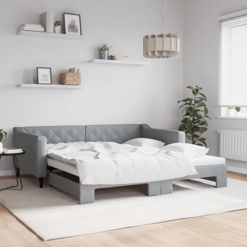 vidaXL Daybed with Trundle without Mattress Light Grey 100x190 cm
