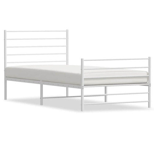 vidaXL White Twin XL Metal Bed Frame with Headboard & Slats, No Mattress, Easy Assembly