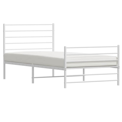 vidaXL White Twin XL Metal Bed Frame with Headboard & Slats, No Mattress, Easy Assembly