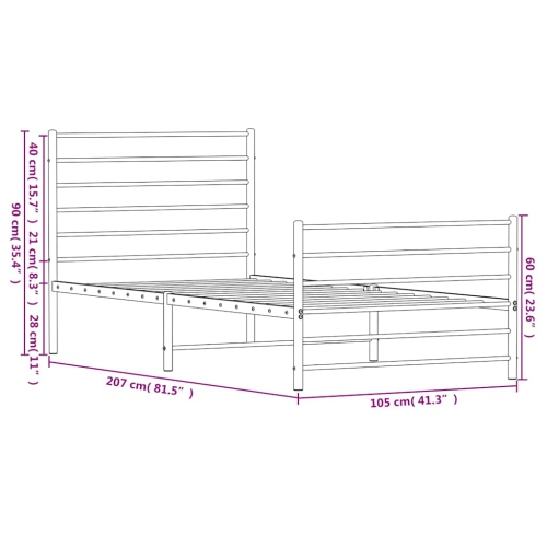 vidaXL White Twin XL Metal Bed Frame with Headboard & Slats, No Mattress, Easy Assembly