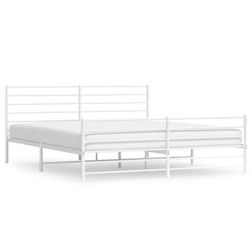 VIDAXL  California King Metal Bed Frame With Headboard & Slats, No Mattress, Easy Assembly In White
